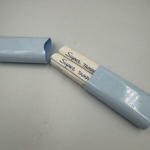 TAMPAX TAMPON CASE HOLDER Floral Blue Hard Plastic Vintage